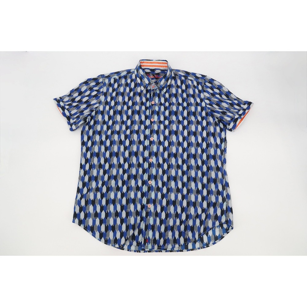 Robert Graham X Shirt Mens Large Tailored Fit Blue Geometric Button Up Stretch